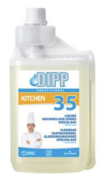 DIPP NR 35. VLOEIBAAR VAATWASMIDDEL GLAZENWASMACHINES SPECIAAL BAR 1L DOSY (1,14KG) 