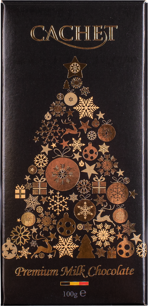[C20490] CACHET MELKCHOCOLADE ZWART KERST DESIGN 12X100GR