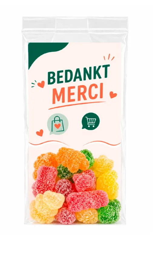 [DVK002] DVK ZURE BEREN "BEDANKT-MERCI" ZAKJE 30 X 85 GR