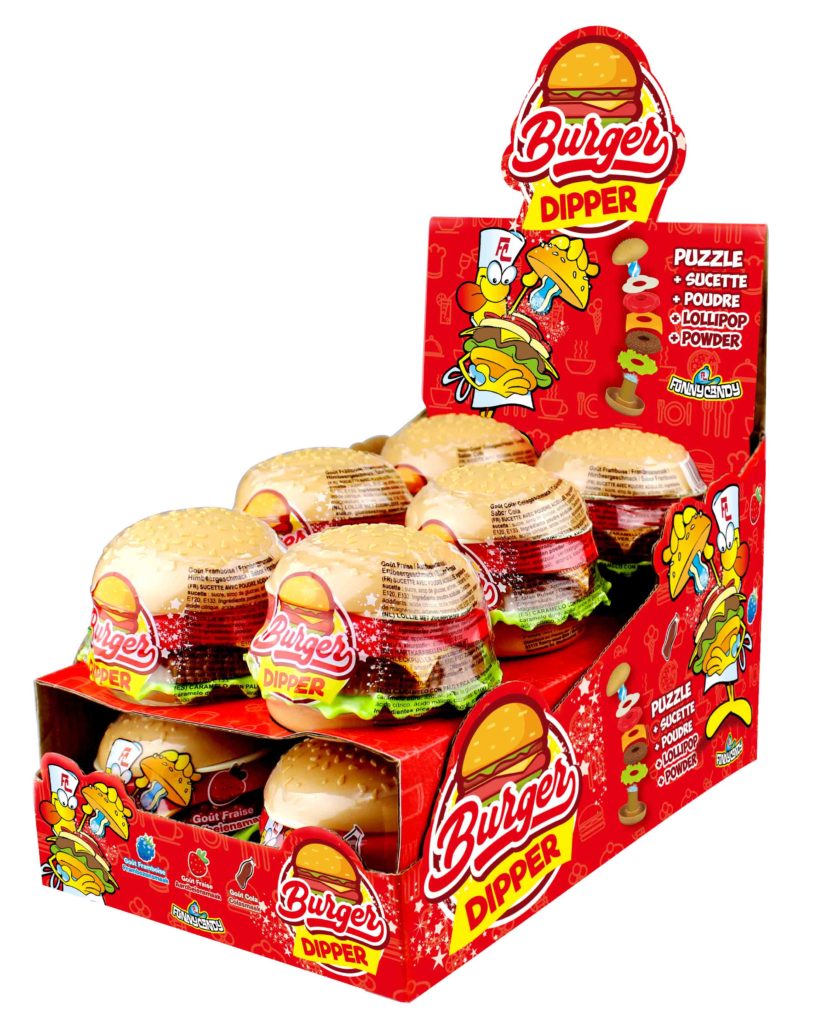 FUNNY CANDY BURGER DIPPER 12 ST