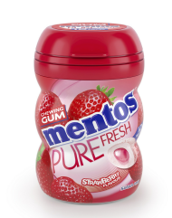 MENTOS GUM AARDBEI MINI POTJE 10 STUKS