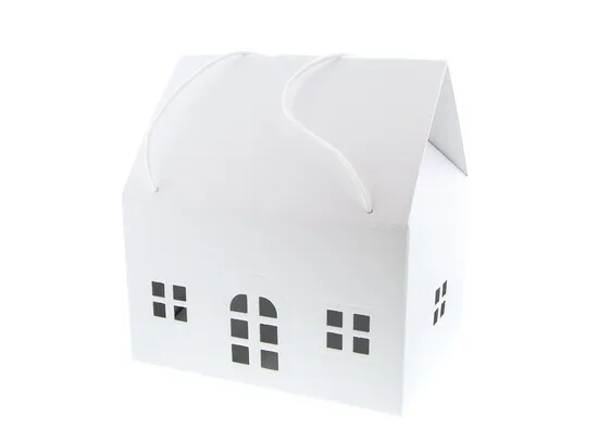 [KAR56287] HUIS MET KOORD WIT MATELASSE 33 X 25 X 34 H - 5 STUKS