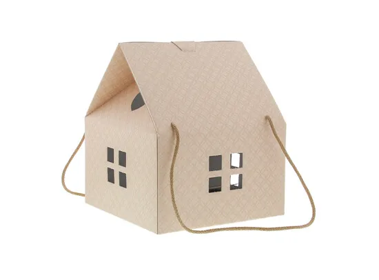 [KAR56294] #VERP - CP HUIS 28 CM MET KOORD CREME ROZE 5 STUKS