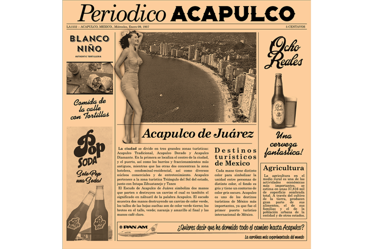 LA STREETFOOD NEWSPAPER ACAPULCO BRUIN 30 X 30 CM