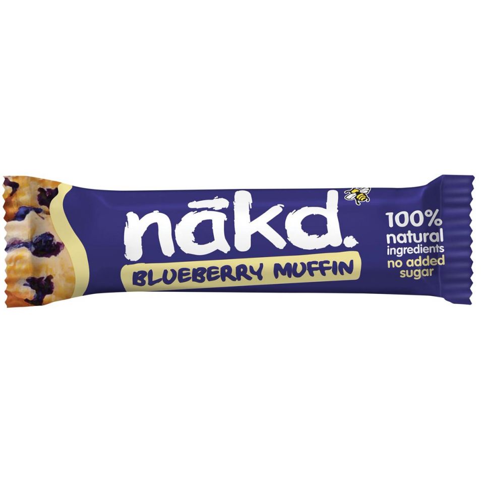 [85512] NAKD BLUEBERRY MUFFIN REEP 18X35GR BLAUW - CARAMEL