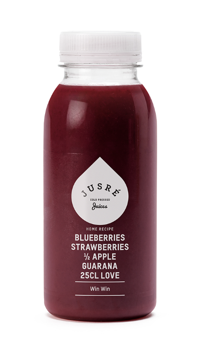 JUSRE SMOOTHIE BLAUWE BES/ AARDBEI/ BANAAN & GUARANA "WIN WIN" 6 X 250 ML <**>