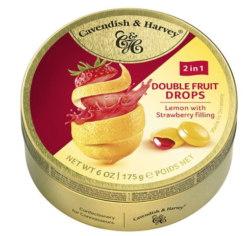 [6850] CAVENDISH & HARVEY DOUBLE FRUIT DROPS LEMON - STRAWBERRY FILLING 9 X 175 GR