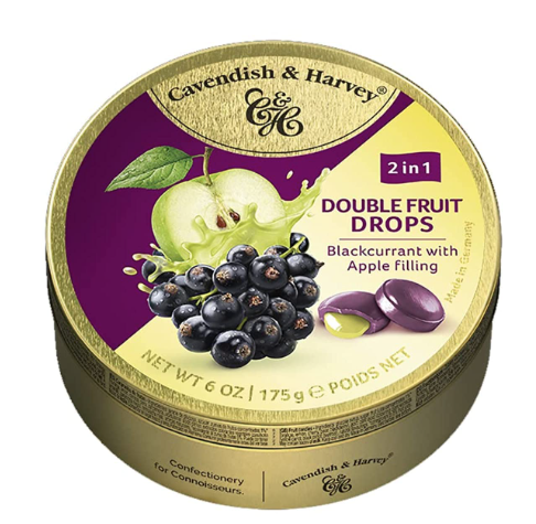 CAVENDISH & HARVEY DOUBLE FRUIT DROPS BLACK CURRANT- APPLE FILLING 9 X 175 GR 