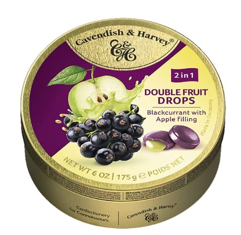 [6851] CAVENDISH & HARVEY DOUBLE FRUIT DROPS BLACK CURRANT- APPLE FILLING 9 X 175 GR