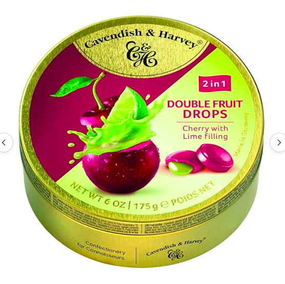 CAVENDISH & HARVEY DOUBLE FRUIT DROPS CHERRY- LIME FILLING 9 X 175 GR