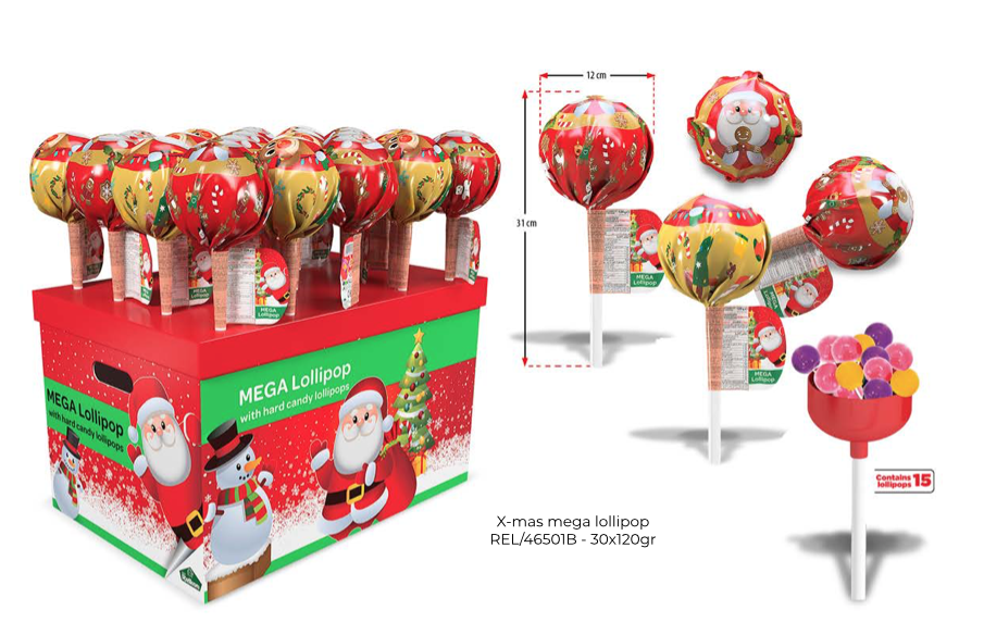 [REL/46501B] RELKON CHRISTMAS MEGA LOLLIPOPS 120 GR X 12