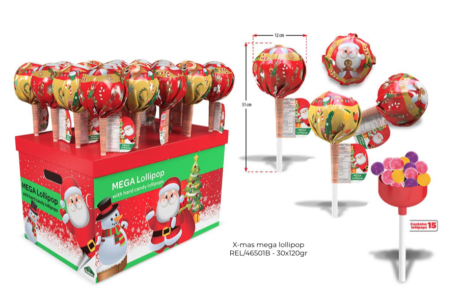 RELKON CHRISTMAS MEGA LOLLIPOPS 120 GR X 30