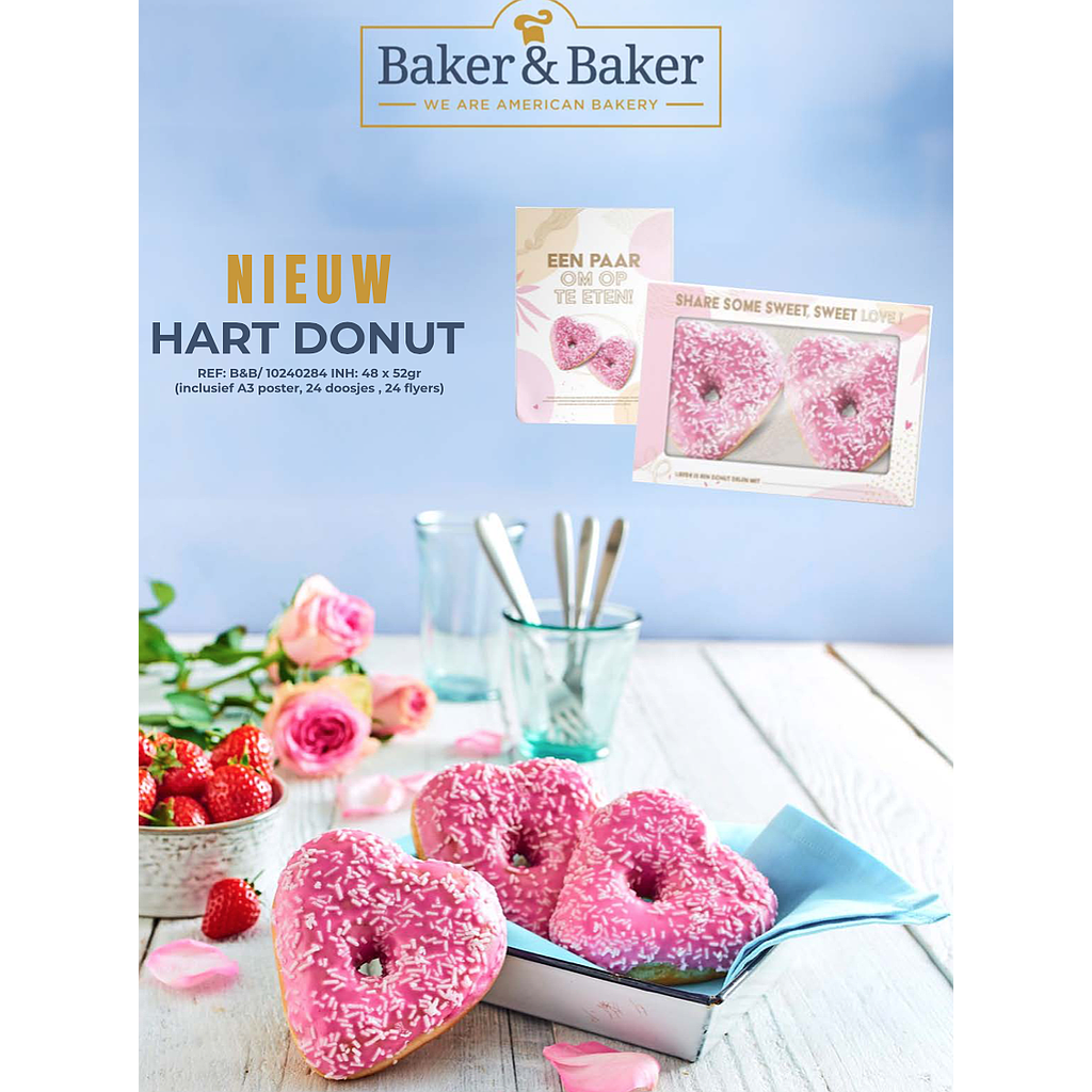 BAKER & BAKER HART DONUTS 48 X 52 GR ( + KRT MET DOOSJES EN PROMOMAT.) <*_*>