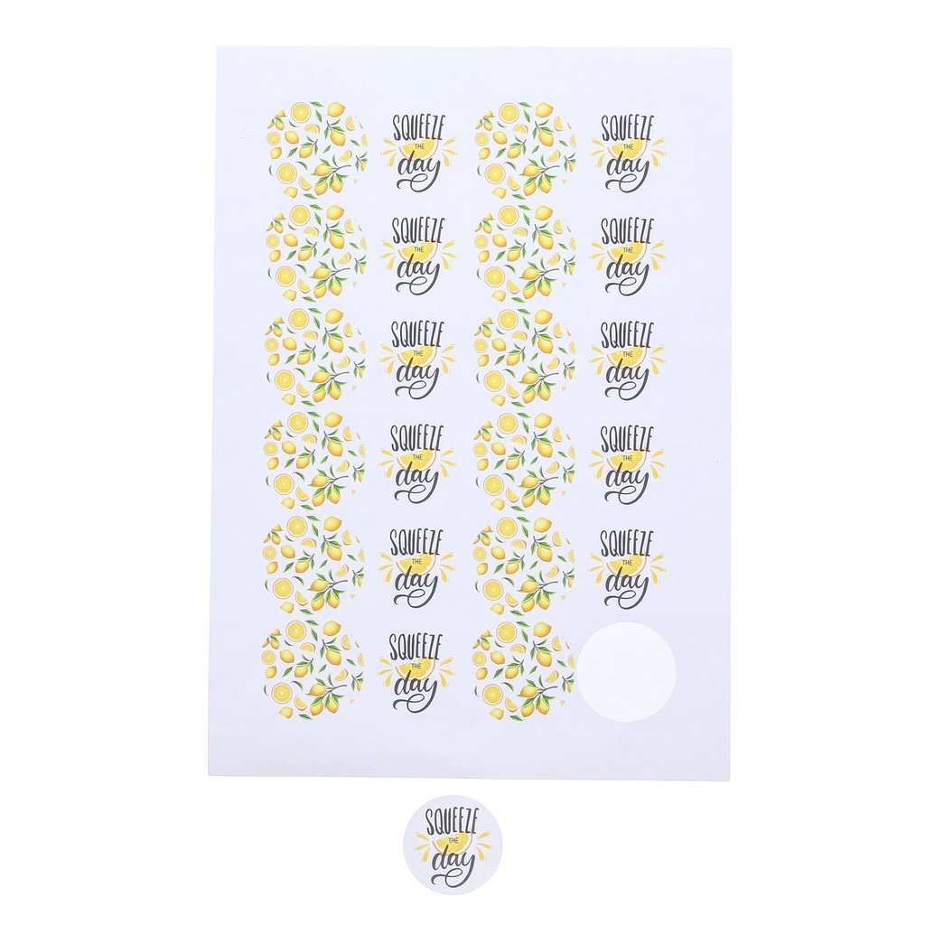 [ETI44765] #VERP - STICKER ROND LEMONS “SQUEEZE THE DAY” 24ST