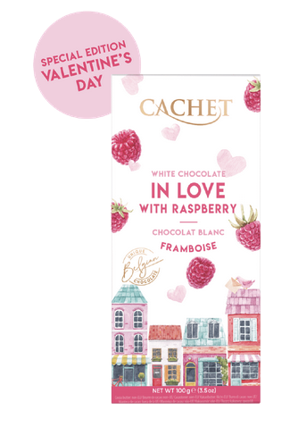 CACHET WHITE CHOCOLATE IN LOVE WITH RASPBERRY  12 X 100 GR 