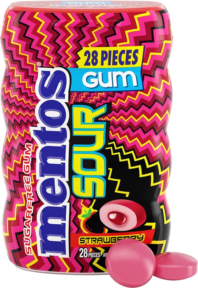 MENTOS GUM SOUR AARDBEI 10 ST