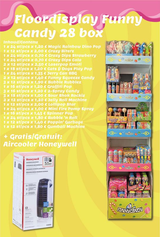 FLOORDISPLAY FUNNY CANDY 28 BOX + GRATIS AIRCOOLER HONEYWELL (FOLD 9 '24)