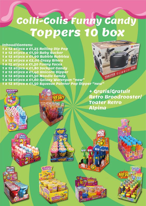 COLLI FUNNY CANDY TOPPERS 10 BOX + GRATIS: RETRO BROODROOSTER (FOLD 3 '25)