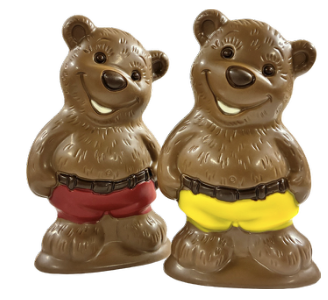 DELICE BEERTJE MET SHORT 14CM MELK GEKLEURD ASS DM (GEEL-ROOD) 75GR - 10ST