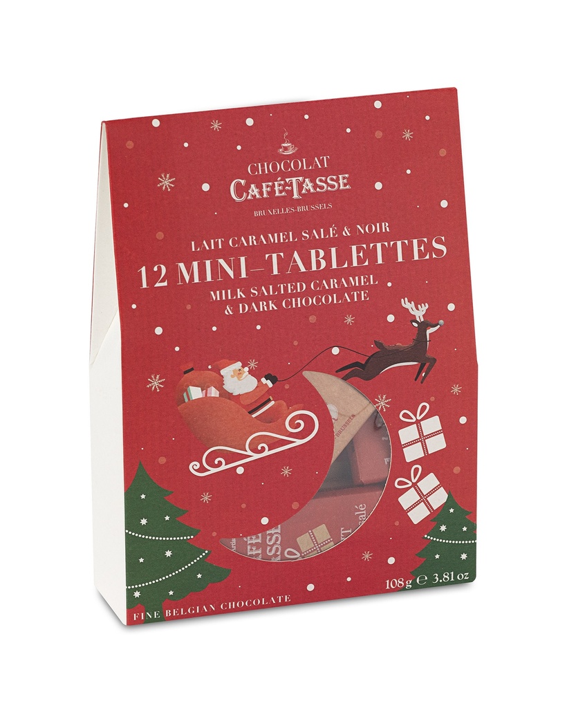 CAFE-TASSE DOOSJE 12 MINI TABLETJES PUUR 60% EN GEZOUTEN KARAMEL MELK 12X108GR