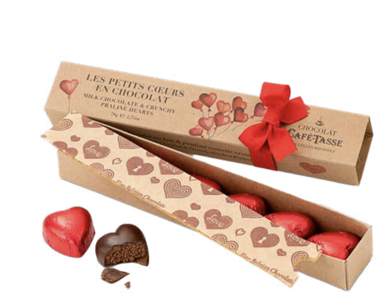 CAFE-TASSE REGLETTE 6 COEURS LAIT PRALINE 12 X 78 GR 