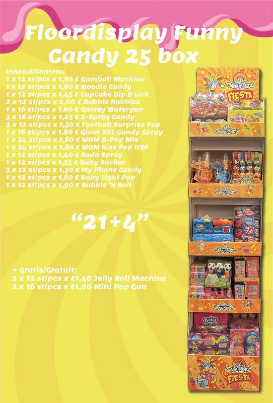 [90098584] FLOORDISPLAY FUNNY CANDY 25 BOX 21+4 (FOLD 03 '26)