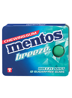 MENTOS GUM BREEZE MINT (BLAUWE BLISTER) - 12ST