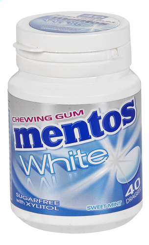 MENTOS GUM BOTTLE WHITE SWEETMINT BL/WIT 6ST