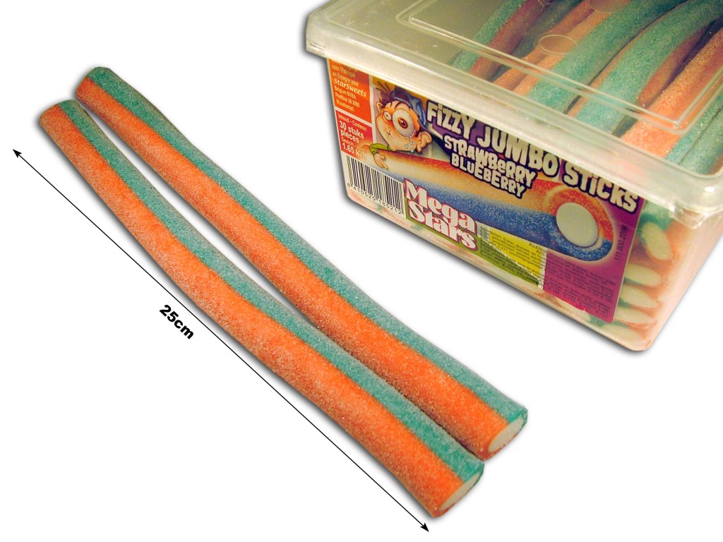 JUMBO STICKS FIZZY BICOLOR 40 STUKS (roos/blauw)