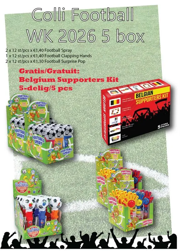 [90098586] COLLI FOOTBALL 5 BOX + GRATIS: BELGIUM SUPPORTERS KIT 5-DELIG (FOLD 4 '26)