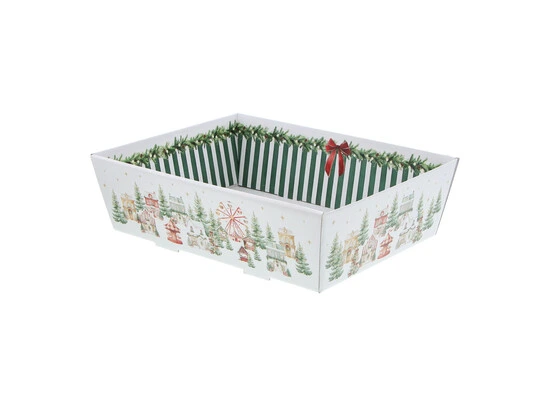 [KAR76545GR] #VERP - BAKJE CHRISTMAS MARKET GROEN/WIT 29x21x9 - 10stuks