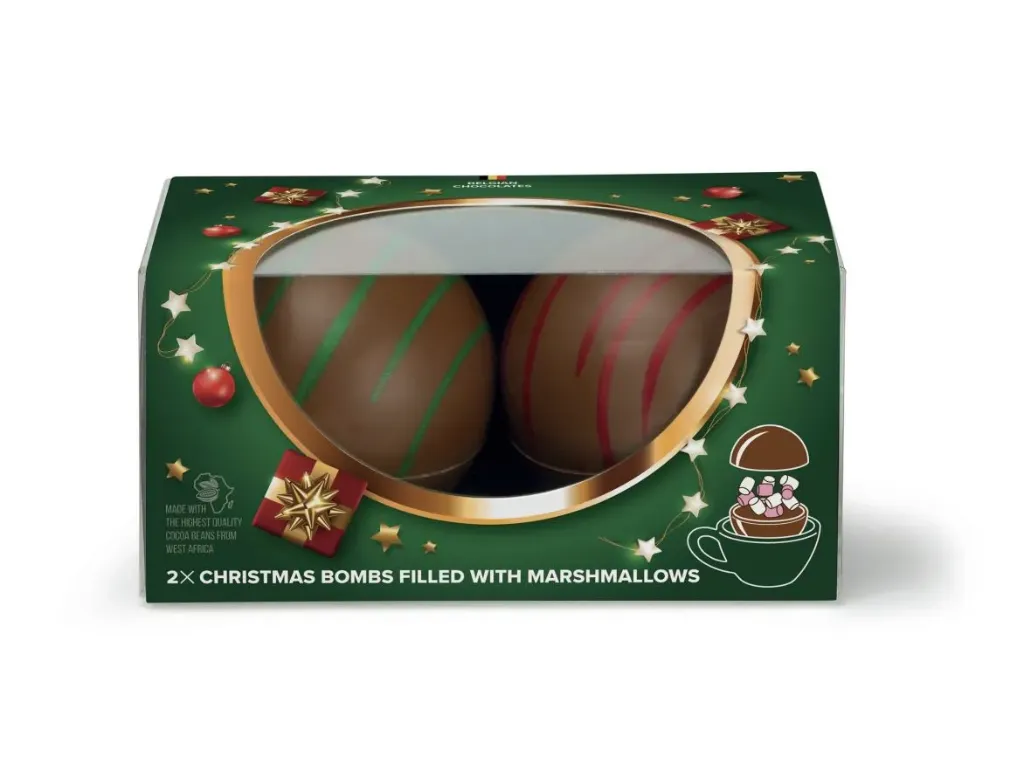 CHOCOLATE BOMB X-MAS MELK ( GROEN - ROOD DECO ) -2X50GR X 18 ST