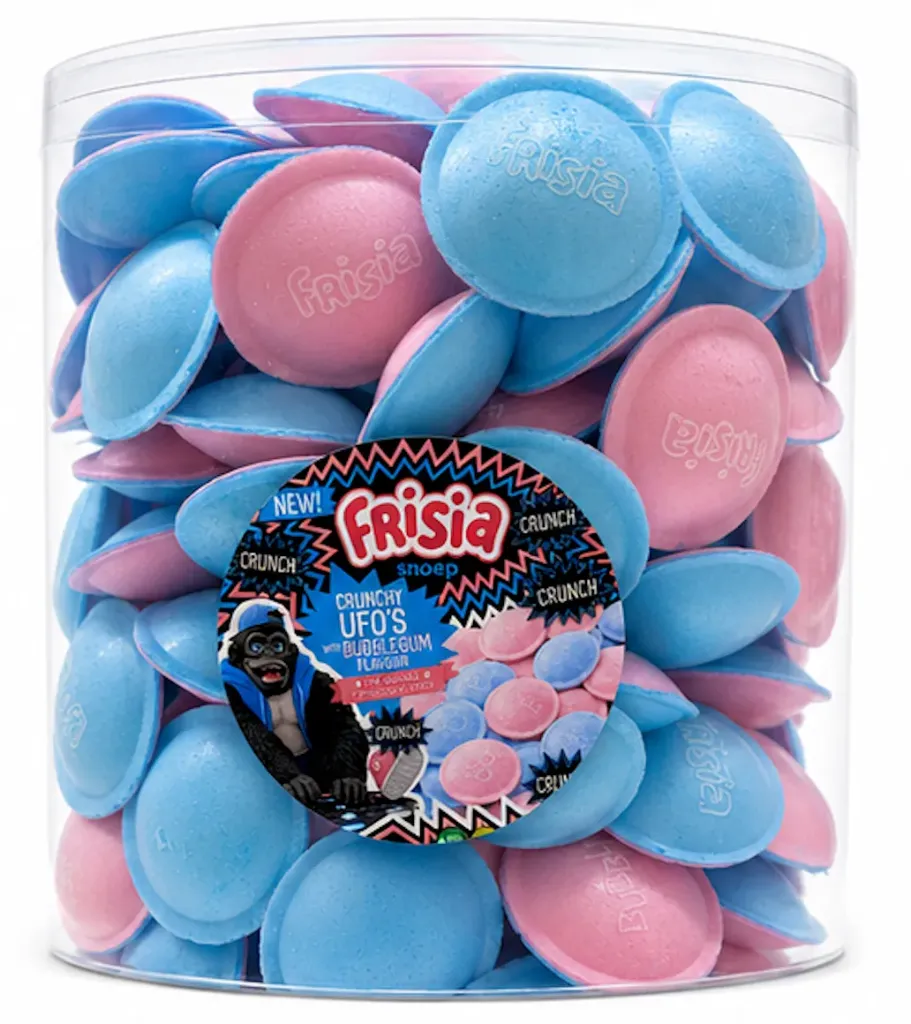 [FRIS/002] FRISIA CRUNCHY UFO'S BUBBLEGUM SMAAK +/- 200 STUKS