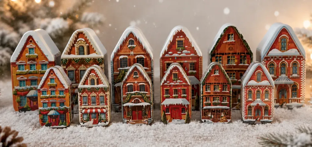LEEG TINNEN BLIK XMAS VILLAGE HOUSES SMALL MIX - 24 STUKS 