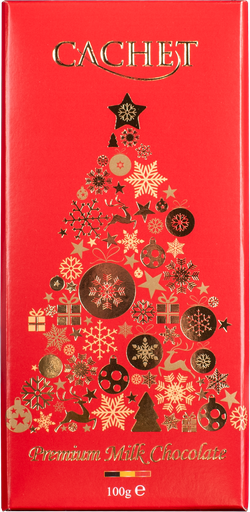 [C20492] CACHET MELKCHOCOLADE ROOD KERST DESIGN 12X100GR