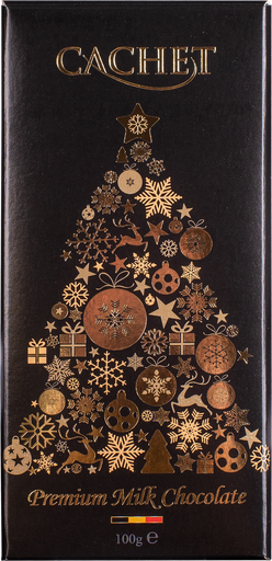 [C20490] CACHET MELKCHOCOLADE ZWART KERST DESIGN  12X100GR 