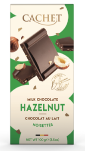[C21432] CACHET TABLET MELK MET HAZELNOOT GRANULAAT 100 G X 12