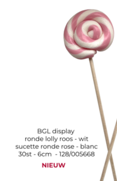 [128/005668] BGL DISPLAY RONDE LOLLY ROOS/WIT - 30 ST