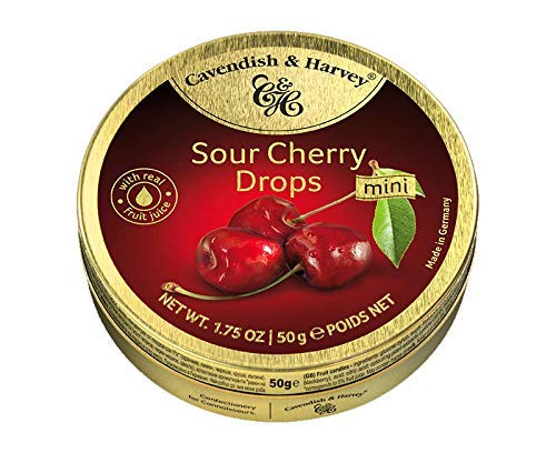 [6702] CAVENDISH & HARVEY SINGLE FRUIT DROPS SOUR CHERRY TINS 9 X 200 GR
