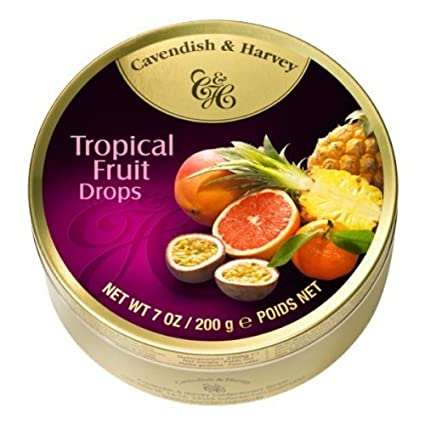 [6698] CAVENDISH & HARVEY MIXED FRUIT DROPS TROPICAL FRUIT TINS 9 X 200 GR
