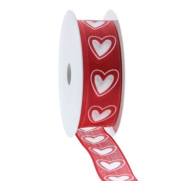 [LIN839115120] #VERP - LINT MET HARTJES “I LOVE YOU” 25MM ROOD