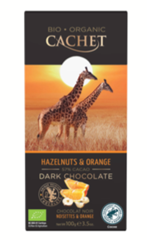 [C21359] CACHET BIO 57% CHOC FONDANT HAZELNOOT & APPELSIEN 12 X 90GR  (21367)