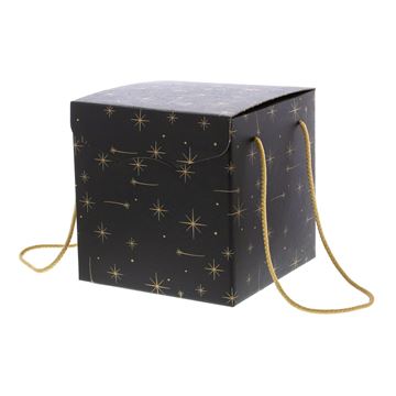 [KAR73088ZW] #VERP - SEGRETOBOX STARS 210X210X210MM MET KOORD ZWART/GOUD 5ST