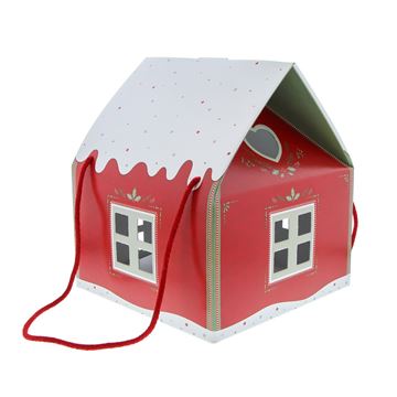 [KAR74277RO] #VERP - HUIS LITTLE HOUSE H 28CM MET KOORD ROOD/WIT  10 ST