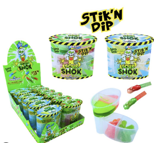 [52078105] FUNNY CANDY SOUR SHOK STICK & DIP 12ST